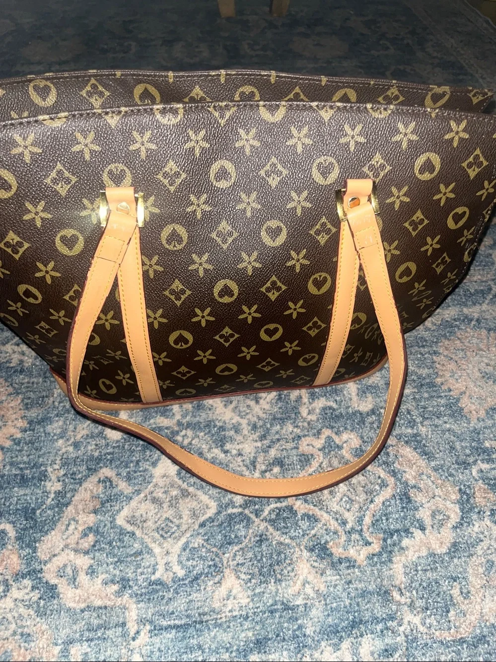 Brown Monogram Canvas Tote with Tan Straps